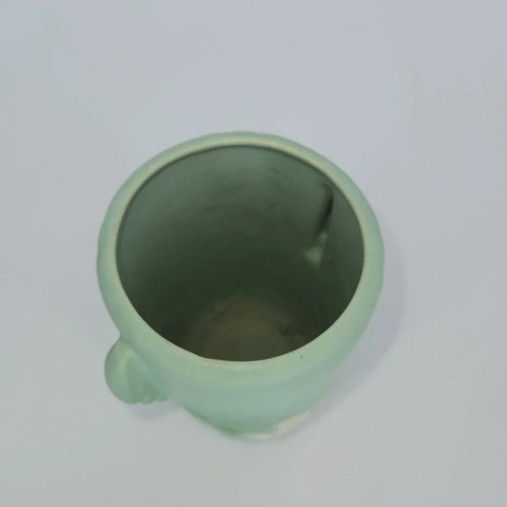 Vintage Weller Wild Rose Vase Matte Green Floral Double Handle 1930s Art Pottery